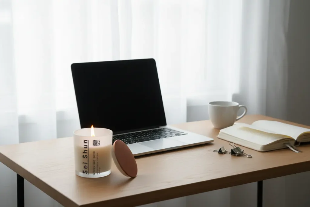 nến thơm cà phê bạc hà tuyết tùng cho góc làm việc tập trung